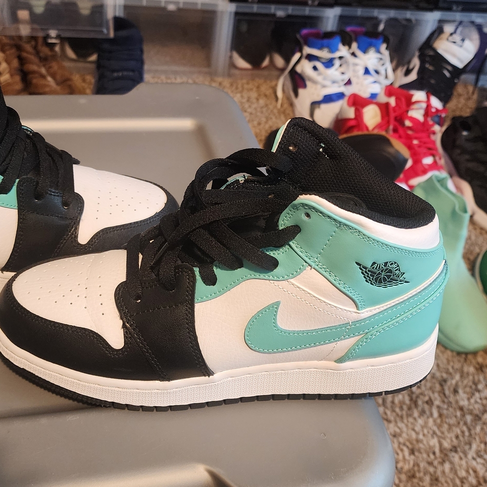 Nike Air Jordan 1 Mid Black and Teal Sneakers